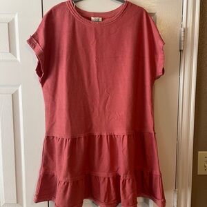 Red Tiered Short Sleeve Dress